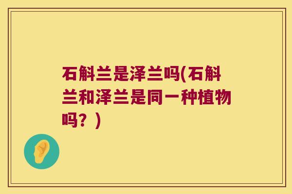 石斛兰是泽兰吗(石斛兰和泽兰是同一种植物吗?) 石斛兰是泽兰吗(石斛兰和泽兰是同一种植物吗?)