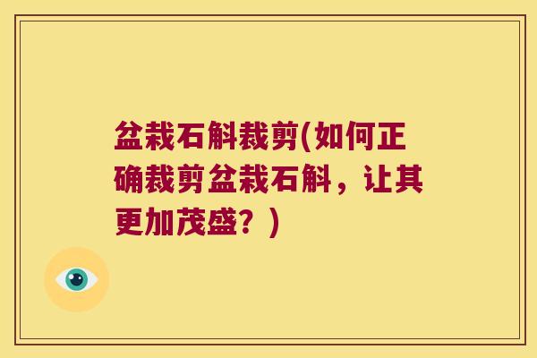 盆栽石斛裁剪(如何正确裁剪盆栽石斛，让其更加茂盛？)