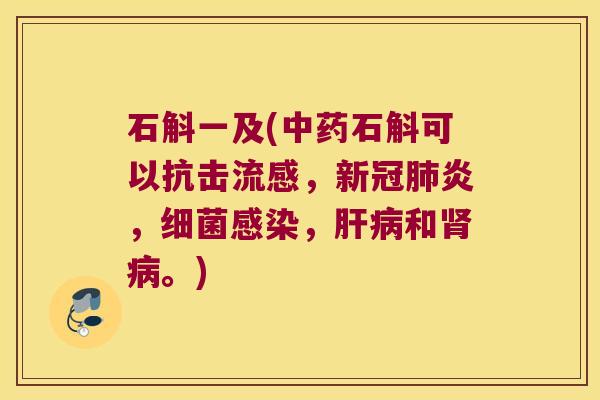 石斛一及(中药石斛可以抗击流感，新冠肺炎，细菌感染，肝病和肾病。)