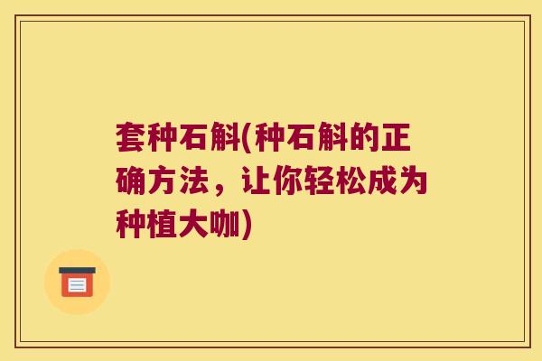 套种石斛(种石斛的正确方法，让你轻松成为种植大咖)