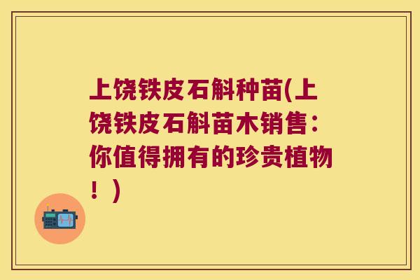 上饶铁皮石斛种苗(上饶铁皮石斛苗木销售：你值得拥有的珍贵植物！)