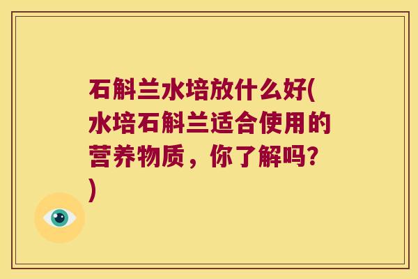 石斛兰水培放什么好(水培石斛兰适合使用的营养物质，你了解吗？)