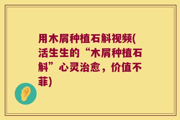 用木屑种植石斛视频(活生生的“木屑种植石斛”心灵治愈，价值不菲)