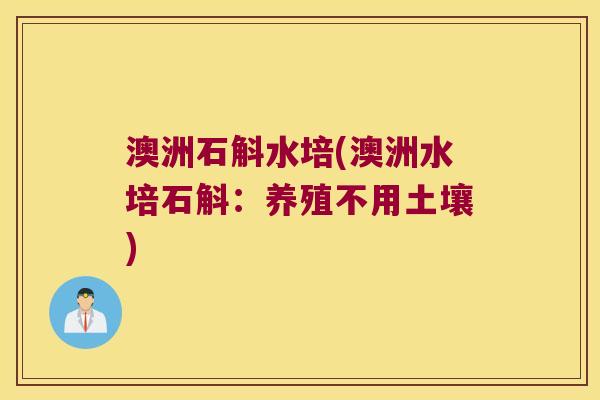 澳洲石斛水培(澳洲水培石斛：养殖不用土壤)
