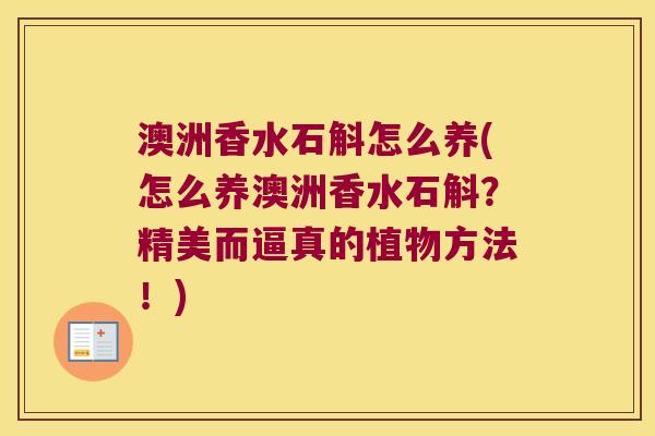 澳洲香水石斛怎么养(怎么养澳洲香水石斛？精美而逼真的植物方法！)