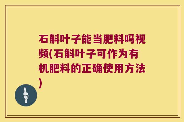石斛叶子能当肥料吗视频(石斛叶子可作为有机肥料的正确使用方法)