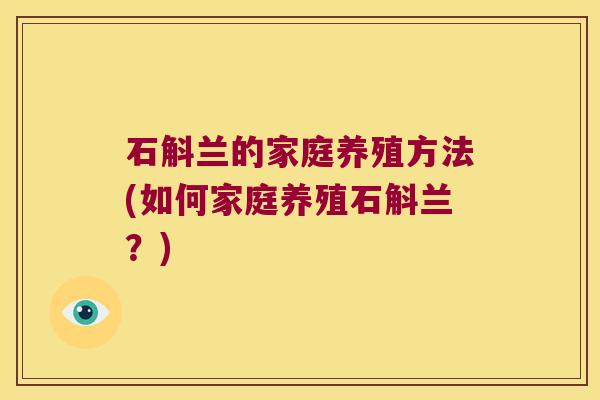 石斛兰的家庭养殖方法(如何家庭养殖石斛兰？)