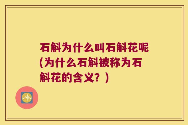 石斛为什么叫石斛花呢(为什么石斛被称为石斛花的含义？)