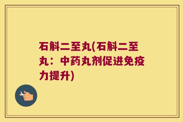 石斛二至丸(石斛二至丸：丸剂促进力提升)