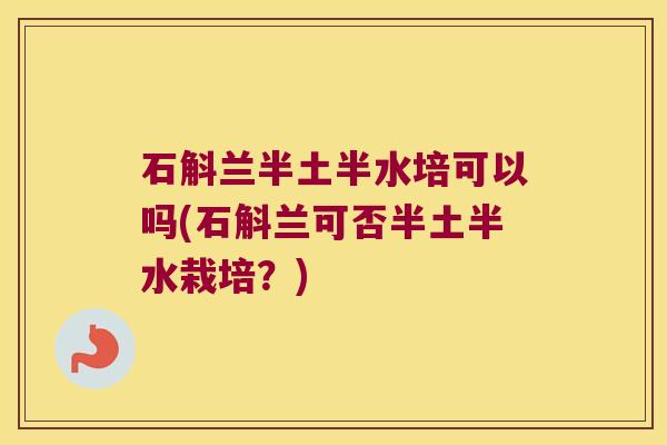 石斛兰半土半水培可以吗(石斛兰可否半土半水栽培？)
