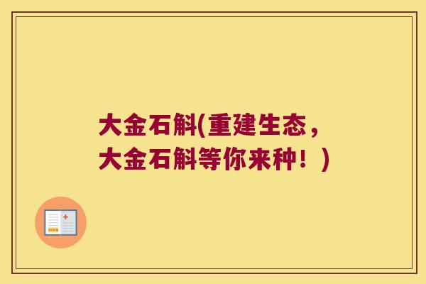 大金石斛(重建生态，大金石斛等你来种！)