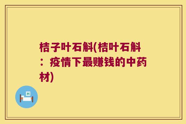 桔子叶石斛(桔叶石斛：疫情下赚钱的材)