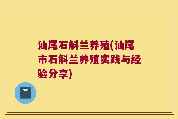 汕尾石斛兰养殖(汕尾市石斛兰养殖实践与经验分享)