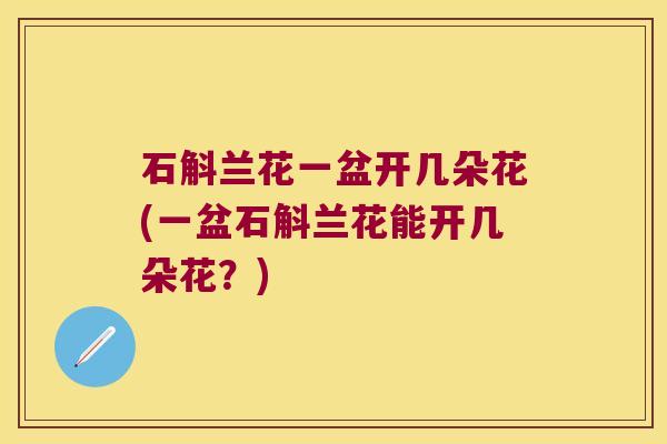 石斛兰花一盆开几朵花(一盆石斛兰花能开几朵花？)
