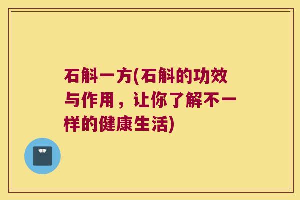 石斛一方(石斛的功效与作用，让你了解不一样的健康生活)
