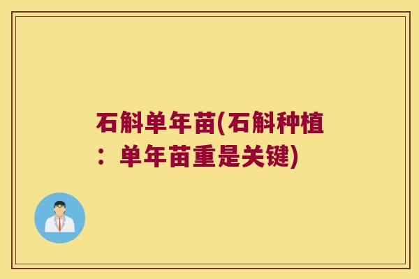 石斛单年苗(石斛种植：单年苗重是关键)
