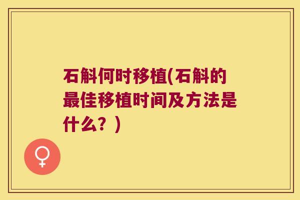 石斛何时移植(石斛的最佳移植时间及方法是什么？)