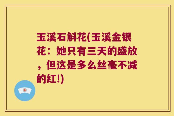玉溪石斛花(玉溪金银花：她只有三天的盛放，但这是多么丝毫不减的红!)