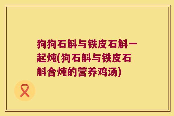 狗狗石斛与铁皮石斛一起炖(狗石斛与铁皮石斛合炖的营养鸡汤)