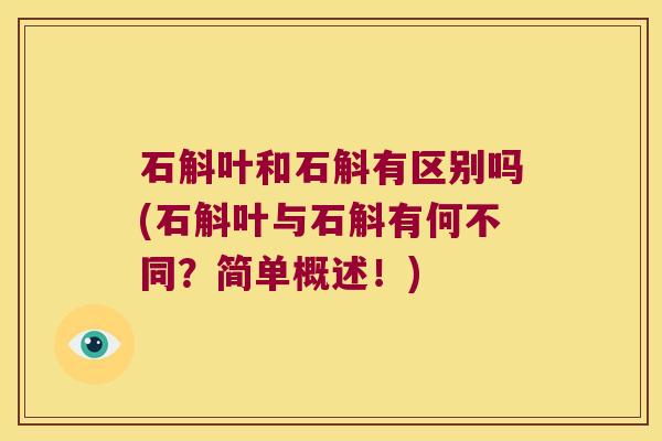 石斛叶和石斛有区别吗(石斛叶与石斛有何不同？简单概述！)