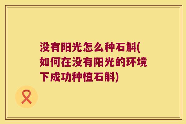 没有阳光怎么种石斛(如何在没有阳光的环境下成功种植石斛)