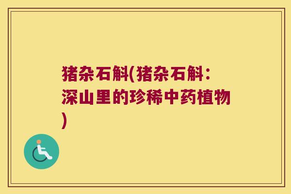猪杂石斛(猪杂石斛：深山里的珍稀植物)