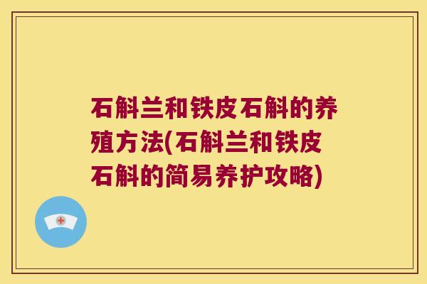 石斛兰和铁皮石斛的养殖方法(石斛兰和铁皮石斛的简易养护攻略)